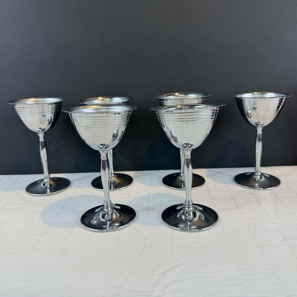 Set of 6 Vintage Stainless/Chrome Small Cordial/Wine Goblets stems